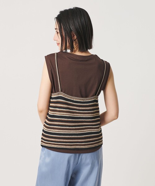 BEAUTY&YOUTH UNITED ARROWS(ビューティーアンドユースユナイテッドアローズ)の「コットン メッシュ ボーダー キャミソール(キャミソール・レディース・ダークブラウン/ブラック・FREE)」の4枚目の写真