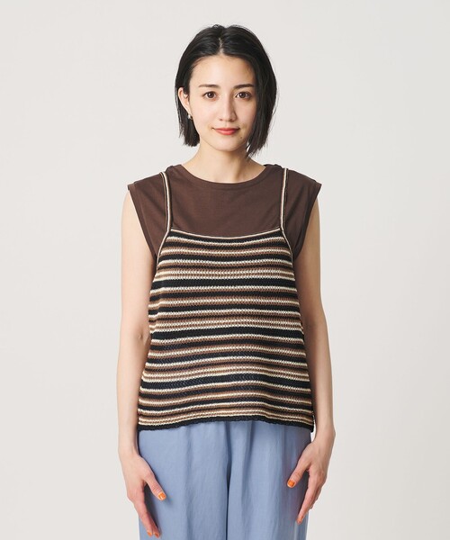 BEAUTY&YOUTH UNITED ARROWS(ビューティーアンドユースユナイテッドアローズ)の「コットン メッシュ ボーダー キャミソール(キャミソール・レディース・ダークブラウン/ブラック・FREE)」の8枚目の写真