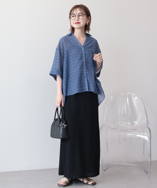 AMERICAN HOLIC（アメリカンホリック）の「【イージーケア】スキッパーチェックシャツ（シャツ/ブラウス・レディース・ベージュ/ブラック/ブルー・FREE）」の13枚目の写真
