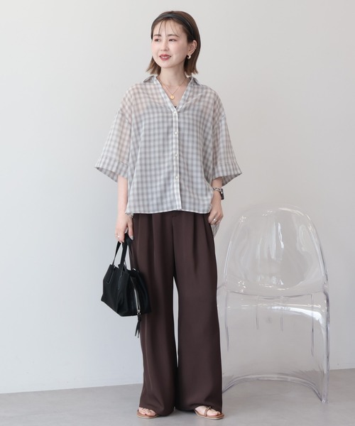 AMERICAN HOLIC（アメリカンホリック）の「【イージーケア】スキッパーチェックシャツ（シャツ/ブラウス・レディース・ベージュ/ブラック/ブルー・FREE）」の17枚目の写真