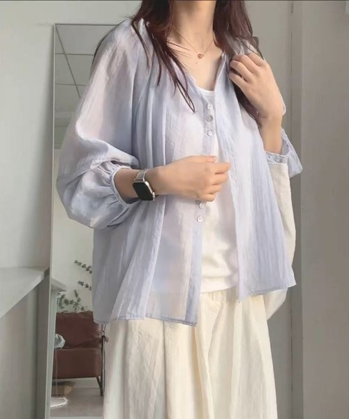 mielu(ミエル)の「エアリーシアーシャツブラウス(シャツ/ブラウス・レディース・イエロー/ホワイト/グリーン/ブルー/パープル・MEDIUM/LARGE)」の3枚目の写真