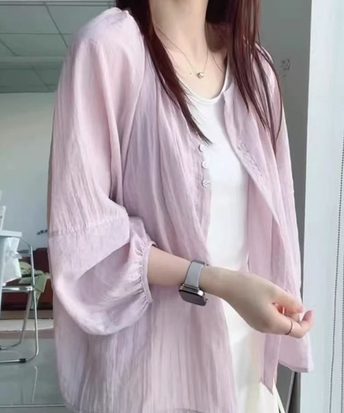 mielu(ミエル)の「エアリーシアーシャツブラウス(シャツ/ブラウス・レディース・イエロー/ホワイト/グリーン/ブルー/パープル・MEDIUM/LARGE)」の9枚目の写真