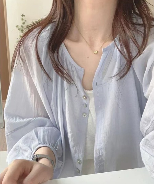mielu(ミエル)の「エアリーシアーシャツブラウス(シャツ/ブラウス・レディース・イエロー/ホワイト/グリーン/ブルー/パープル・MEDIUM/LARGE)」の15枚目の写真