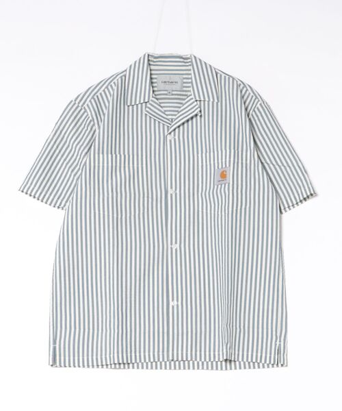 Carhartt（カーハート）の「Carhartt WIP/カーハートダブリューアイピー 半袖 シャツ ストライプ柄 ショートスリーブリーベルシャツ S/S Leavel Shirt I036203（シャツ/ブラウス・メンズ・ブルー/ブラック・S/M/L）」の7枚目の写真