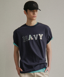 [コレクションライン] ヴィンテージパッチワークスラブ半袖Tシャツネイビー