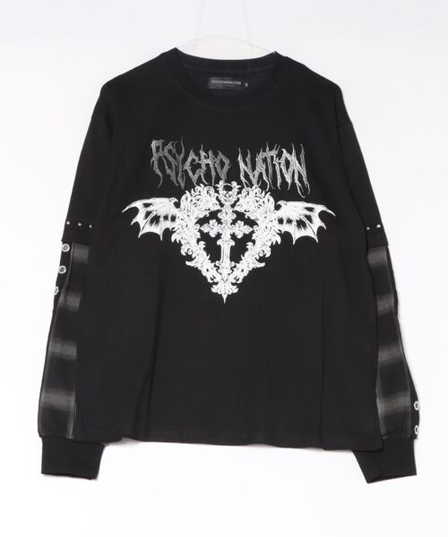JUGLANS(ユグランス)の「【PSYCHO NATION】チェック切替 TEE(Tシャツ/カットソー・メンズ・グレー/レッド/ブルー・L/M)」の2枚目の写真