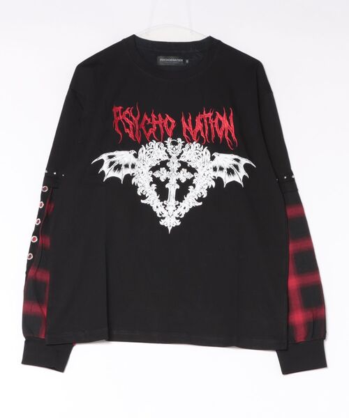 JUGLANS(ユグランス)の「【PSYCHO NATION】チェック切替 TEE(Tシャツ/カットソー・メンズ・グレー/レッド/ブルー・L/M)」の3枚目の写真