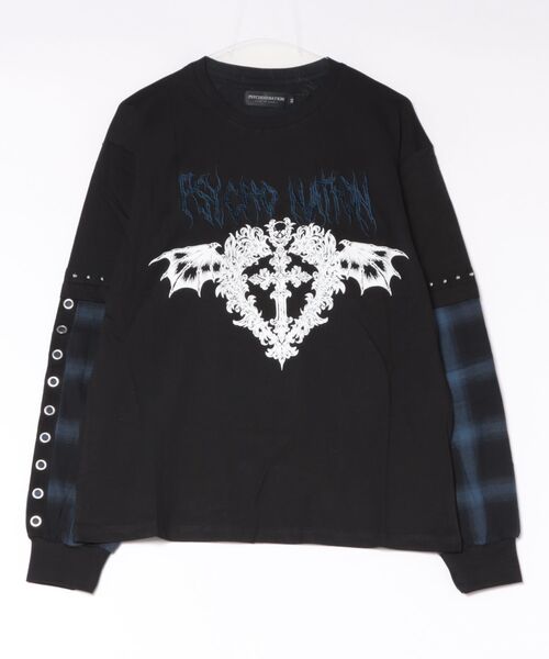 JUGLANS(ユグランス)の「【PSYCHO NATION】チェック切替 TEE(Tシャツ/カットソー・メンズ・グレー/レッド/ブルー・L/M)」の1枚目の写真