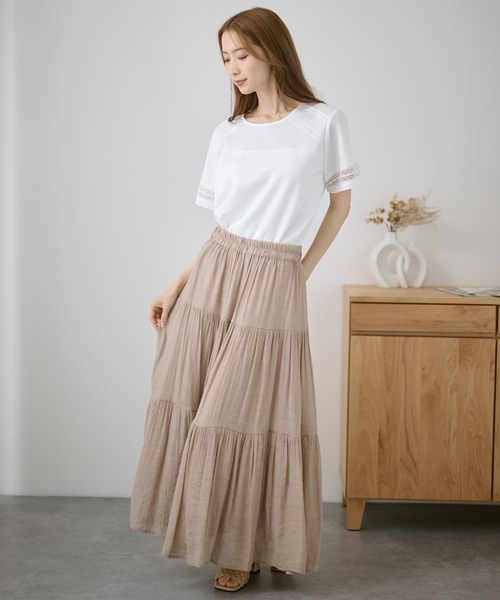 DAYRA(デイラ)の「レース テープ ライン 半袖 トップス(Tシャツ/カットソー・レディース・ホワイト/グレー・FREE)」の3枚目の写真