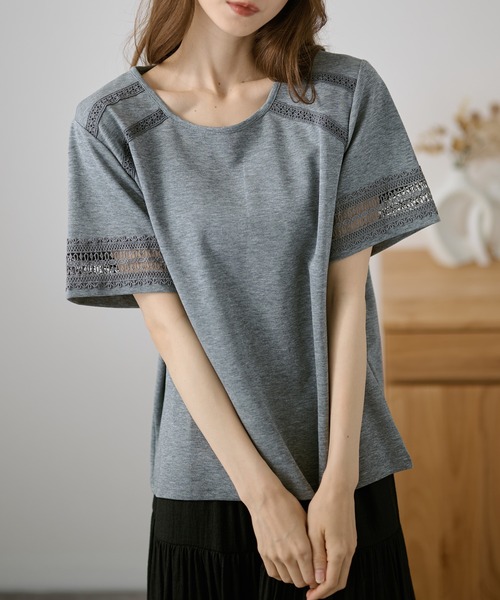 DAYRA(デイラ)の「レース テープ ライン 半袖 トップス(Tシャツ/カットソー・レディース・ホワイト/グレー・FREE)」の8枚目の写真