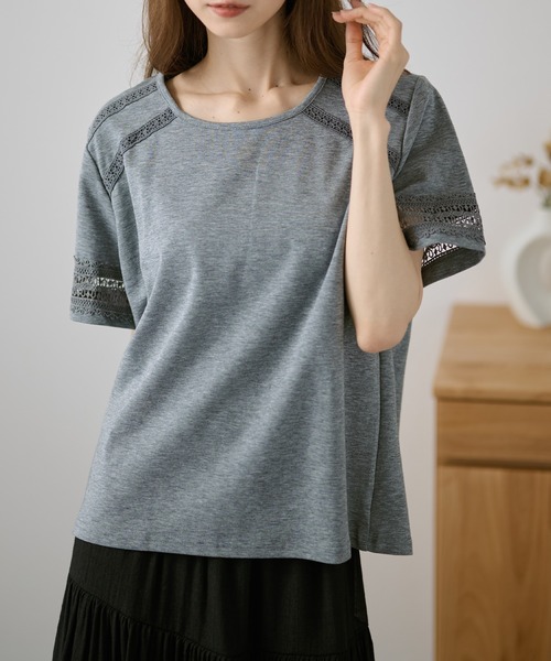 DAYRA(デイラ)の「レース テープ ライン 半袖 トップス(Tシャツ/カットソー・レディース・ホワイト/グレー・FREE)」の12枚目の写真