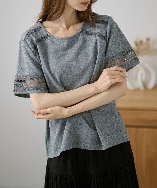 DAYRA(デイラ)の「レース テープ ライン 半袖 トップス(Tシャツ/カットソー・レディース・ホワイト/グレー・FREE)」の13枚目の写真