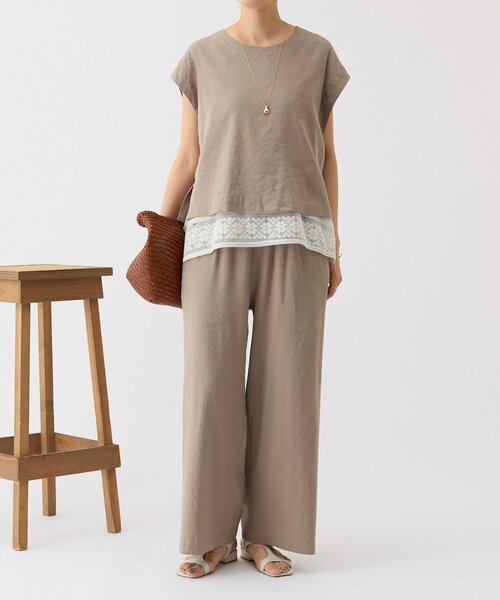 BEARDSLEY（ビアズリー）の「リネンストレッチウエストリブワイドパンツ（その他パンツ・レディース・ブルー/グレー・0/2/1）」の6枚目の写真