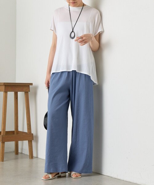 BEARDSLEY(ビアズリー)の「リネンストレッチウエストリブワイドパンツ【セットアップ】(その他パンツ・レディース・ブルー/グレー・0/2/1)」の4枚目の写真