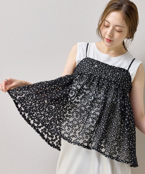 セール】【華やかさをひとさじ】チュールフラワー刺繍キャミソール