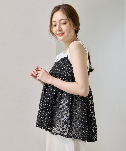 en CAnAF（エンカナフ）の「【華やかさをひとさじ】チュールフラワー刺繍キャミソールビスチェ（その他トップス・レディース・ブラック/オフホワイト・フリー）」の14枚目の写真