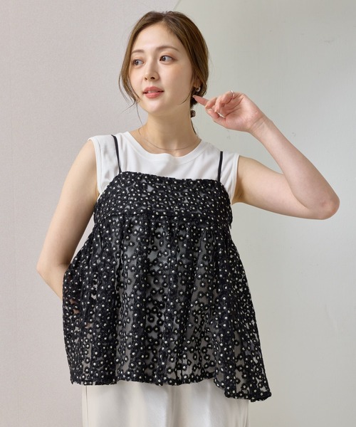 en CAnAF（エンカナフ）の「【華やかさをひとさじ】チュールフラワー刺繍キャミソールビスチェ（その他トップス・レディース・ブラック/オフホワイト・フリー）」の13枚目の写真