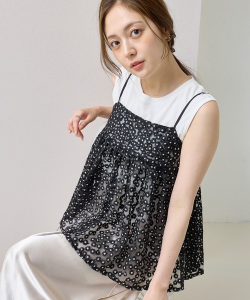 en CAnAF（エンカナフ）の「【華やかさをひとさじ】チュールフラワー刺繍キャミソールビスチェ（その他トップス・レディース・ブラック/オフホワイト・フリー）」の9枚目の写真