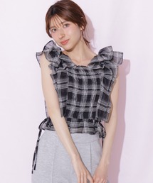 シャーリングシアーリングチェックブブラウス