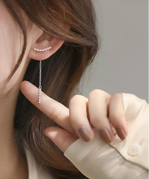 LA VORAGINE(ラ ヴォラジネ)の「2WAY ジルコニアフリンジピアス シルバー 超ロング(ピアス(両耳用)・レディース・Silver・FREE)」の2枚目の写真