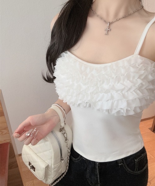 Lace Ladies(レースレディース)の「フリル レイヤード ショート丈 キャミソールト ップス(キャミソール・レディース・アイボリー/ホワイト/ブラック・FREE)」の22枚目の写真