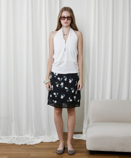 Rohwel(ローウェル)の「Flower Sheer Midi Skirt / フラワーシアーミディスカート(スカート・レディース・ブラック・FREE)」の13枚目の写真