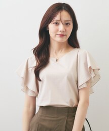 index | 【接触冷感／UVケア】シフォンフリルドッキングトップス《洗濯機OK》(Tシャツ/カットソー)