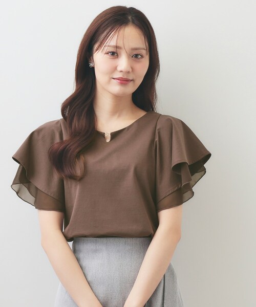 index(インデックス)の「【接触冷感/UVケア】シフォンフリルドッキングトップス《洗濯機OK》(Tシャツ/カットソー・レディース・ナチュラル/ブラウン系その他/ライトブルー・42/36/38/40)」の4枚目の写真