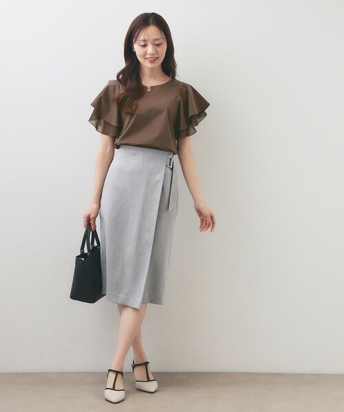 index(インデックス)の「【接触冷感/UVケア】シフォンフリルドッキングトップス《洗濯機OK》(Tシャツ/カットソー・レディース・ナチュラル/ブラウン系その他/ライトブルー・42/36/38/40)」の5枚目の写真