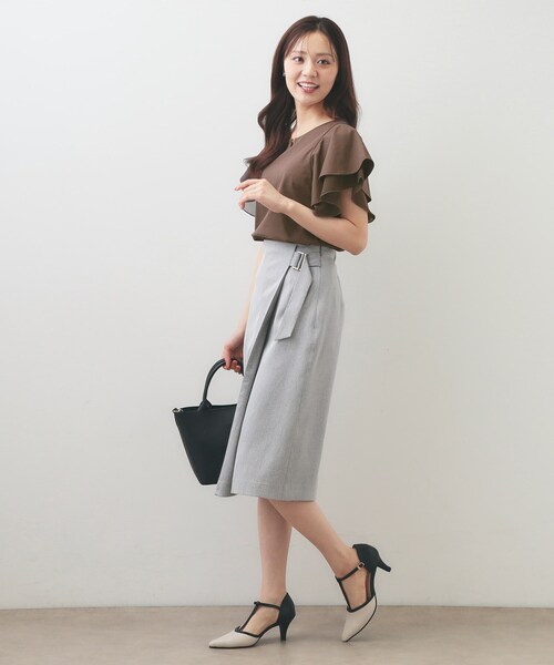 index(インデックス)の「【接触冷感/UVケア】シフォンフリルドッキングトップス《洗濯機OK》(Tシャツ/カットソー・レディース・ナチュラル/ブラウン系その他/ライトブルー・42/36/38/40)」の6枚目の写真