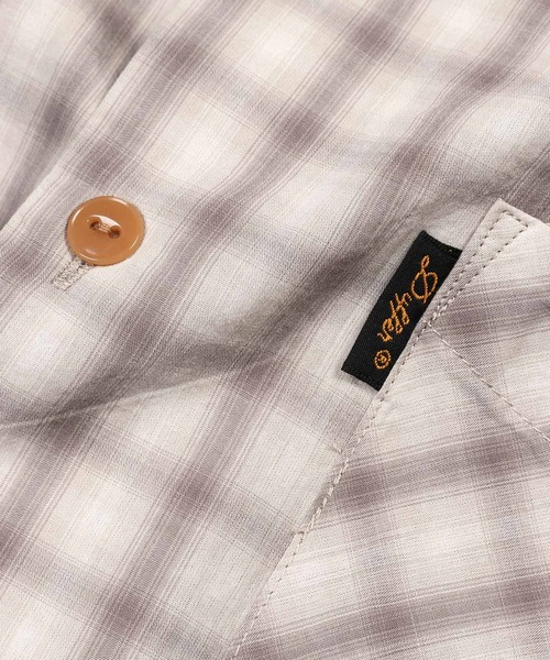 The DUFFER of ST.GEORGE(ザダファーオブセントジョージ)の「MINI OMBRE CHECK S/SL SHIRT:オンブレーミニチェック 半袖開襟シャツ / オープンカラー / 高密度ブロード / ボックスシルエット(シャツ/ブラウス・メンズ・ベージュ/ブラック・X-LARGE/LARGE/MEDIUM)」の14枚目の写真
