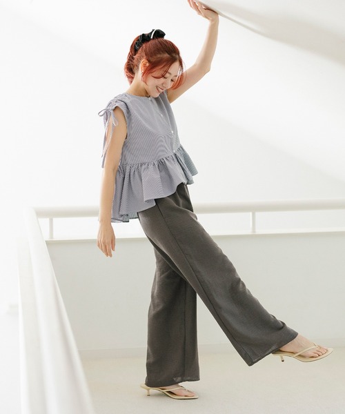 coca(coca)(コカ)の「【伊藤千晃様着用】リネンライクワイドパンツ(その他パンツ・レディース・ブラック/カーキ・S/M/L)」の5枚目の写真