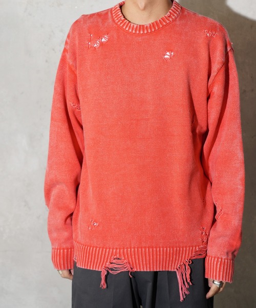 TOWNCRAFT（タウンクラフト）の「TOWNCRAFT / タウンクラフト COTTON DAMAGED CREW SWEATER コットン ダメージ クルーセーター（ニット/セーター・メンズ・ブルー/パープル/レッド/ブラック・MEDIUM/LARGE）」の4枚目の写真