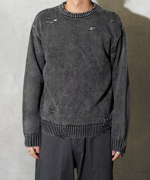 TOWNCRAFT（タウンクラフト）の「TOWNCRAFT / タウンクラフト COTTON DAMAGED CREW SWEATER コットン ダメージ クルーセーター（ニット/セーター・メンズ・ブルー/パープル/レッド/ブラック・MEDIUM/LARGE）」の19枚目の写真