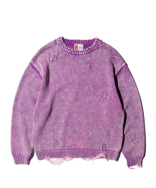 TOWNCRAFT（タウンクラフト）の「TOWNCRAFT / タウンクラフト COTTON DAMAGED CREW SWEATER コットン ダメージ クルーセーター（ニット/セーター・メンズ・ブルー/パープル/レッド/ブラック・MEDIUM/LARGE）」の5枚目の写真