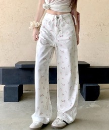 26ss 花柄ハイウエストワイドデニムパンツ