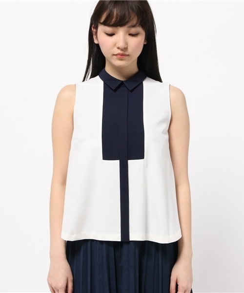 OUTLET(アウトレット)の「【'PalinkA】配色切替ノースリP/O(シャツ/ブラウス・レディース・ホワイト/ベージュ・38)」の3枚目の写真