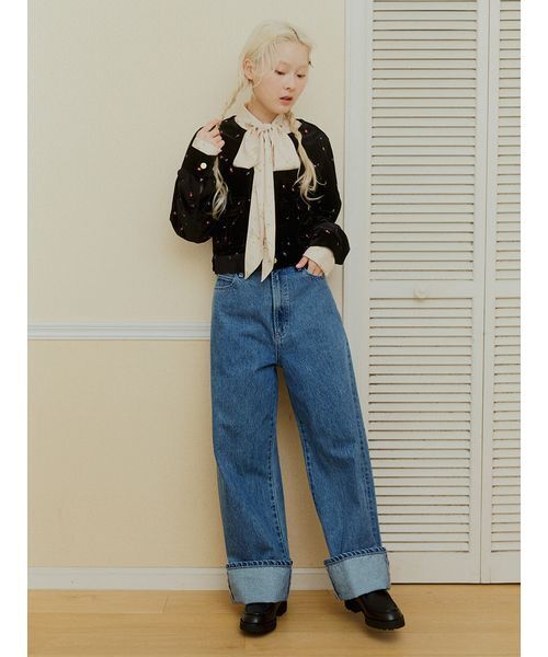 FURFUR(ファーファー)の「フラワー刺繍ノーカラージャケット(ノーカラージャケット・レディース・ブラック/キャメル/サックスブルー・F)」の12枚目の写真