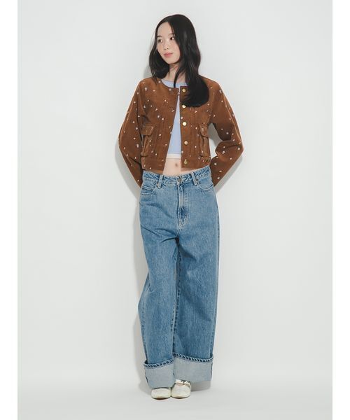 FURFUR(ファーファー)の「フラワー刺繍ノーカラージャケット(ノーカラージャケット・レディース・ブラック/キャメル/サックスブルー・F)」の5枚目の写真