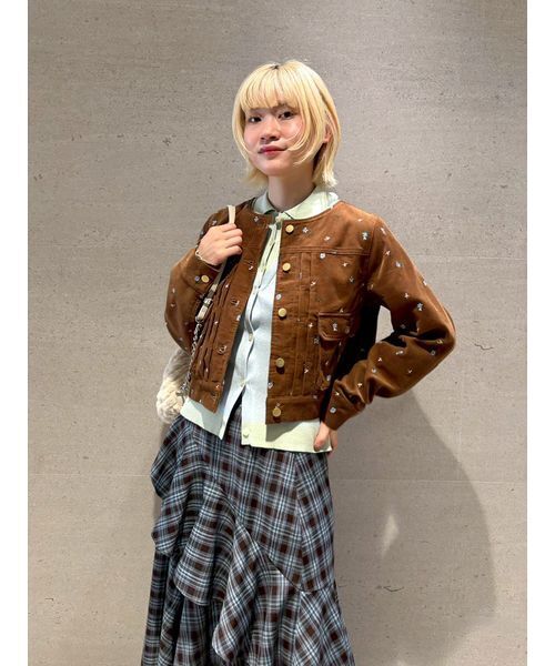 FURFUR(ファーファー)の「フラワー刺繍ノーカラージャケット(ノーカラージャケット・レディース・ブラック/キャメル/サックスブルー・F)」の6枚目の写真