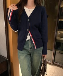 配色ラインVネックニットカーディガン