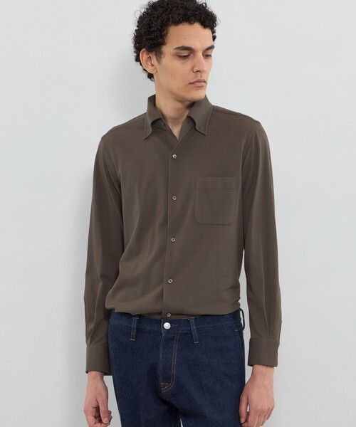 MACKINTOSH LONDON（マッキントッシュ ロンドン）の「【FLEX JERSEY】交編鹿の子ジャージー ワンピースカラーシャツ（シャツ/ブラウス・メンズ・ダークブラウン/ホワイト/ダークネイビー/グレー系その他・XL/L/M/S）」の3枚目の写真