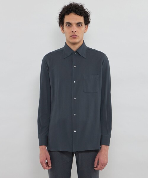 MACKINTOSH LONDON（マッキントッシュ ロンドン）の「【FLEX JERSEY】交編鹿の子ジャージー ワンピースカラーシャツ（シャツ/ブラウス・メンズ・ダークブラウン/ホワイト/ダークネイビー/グレー系その他・XL/L/M/S）」の12枚目の写真