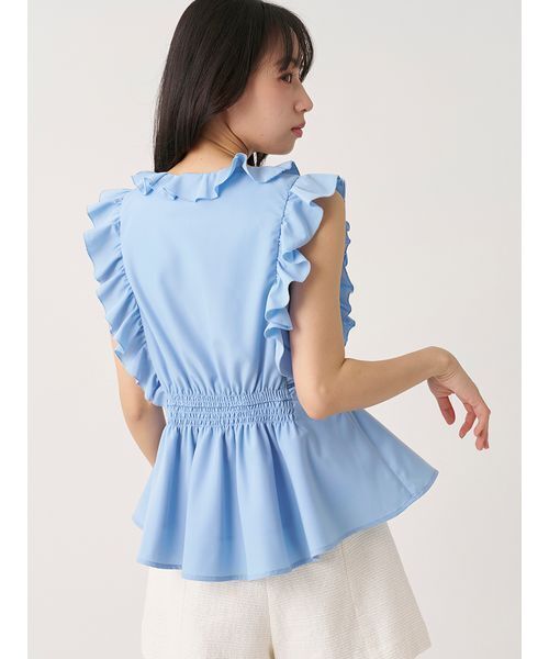 SNIDEL(スナイデル)の「【WEB限定カラーあり】フリルボウタイノースリブラウス(シャツ/ブラウス・レディース・ホワイト/ブルー/チェック/ピンク・F)」の13枚目の写真