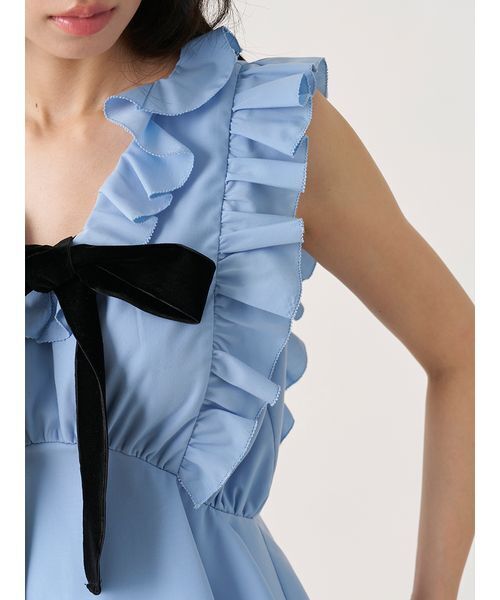 SNIDEL(スナイデル)の「【WEB限定カラーあり】フリルボウタイノースリブラウス(シャツ/ブラウス・レディース・ホワイト/ブルー/チェック/ピンク・F)」の15枚目の写真