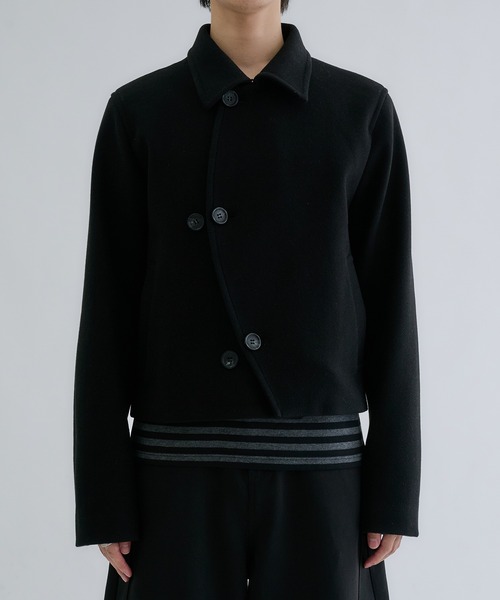 UNISEX》Sheep Leather Melton Combination Pea Coat/シープレザー
