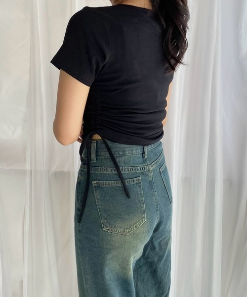 merrylatte(メリーラテ)の「ドローコード半袖Tシャツ(Tシャツ/カットソー・レディース・ブラック・MEDIUM)」の6枚目の写真
