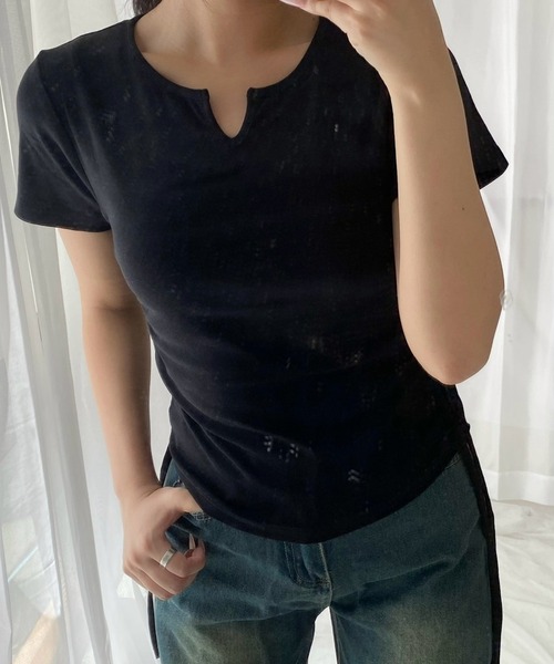 merrylatte(メリーラテ)の「ドローコード半袖Tシャツ(Tシャツ/カットソー・レディース・ブラック・MEDIUM)」の7枚目の写真