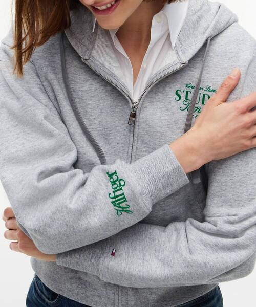 TOMMY HILFIGER(トミーヒルフィガー)の「スタジオトミージップスルースウェットパーカー(スウェット・レディース・ブルー/グレー・X-SMALL/SMALL)」の4枚目の写真