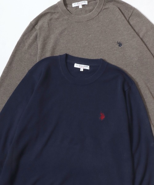 U.S. POLO ASSN.(ユーエスポロアッスン)の「U.S. POLO ASSN./ユーエスポロアッスン ウール混 ハイゲージニット ロゴ ワンポイント刺繍 クルーネック セーター/レディース メンズ(ニット/セーター・メンズ・ブラック/ネイビー/グレー/アイボリー/モカ・LL/M/L)」の1枚目の写真